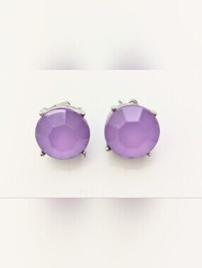 Dusty Purple Mauve Round Stud Pierced Earrings w/Silver-Tone Prongs & Backing